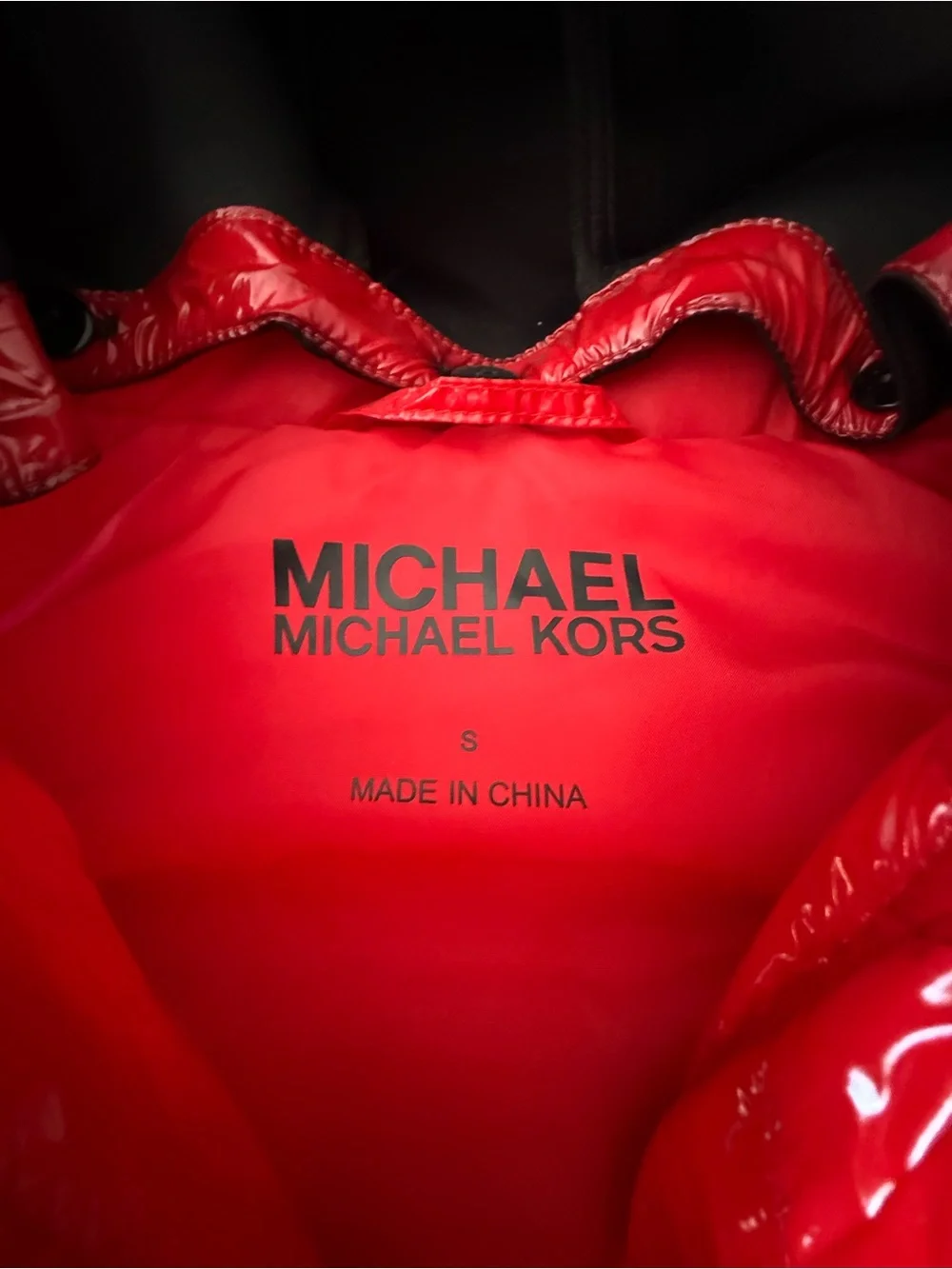 Michael Kors Glossy Red Puffer Vest with Removable Hoodie - Size Small